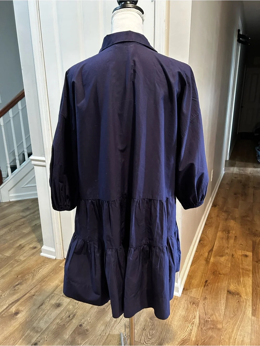 Free People Navy Tiered Button-Front Tunic XS fits like S/M